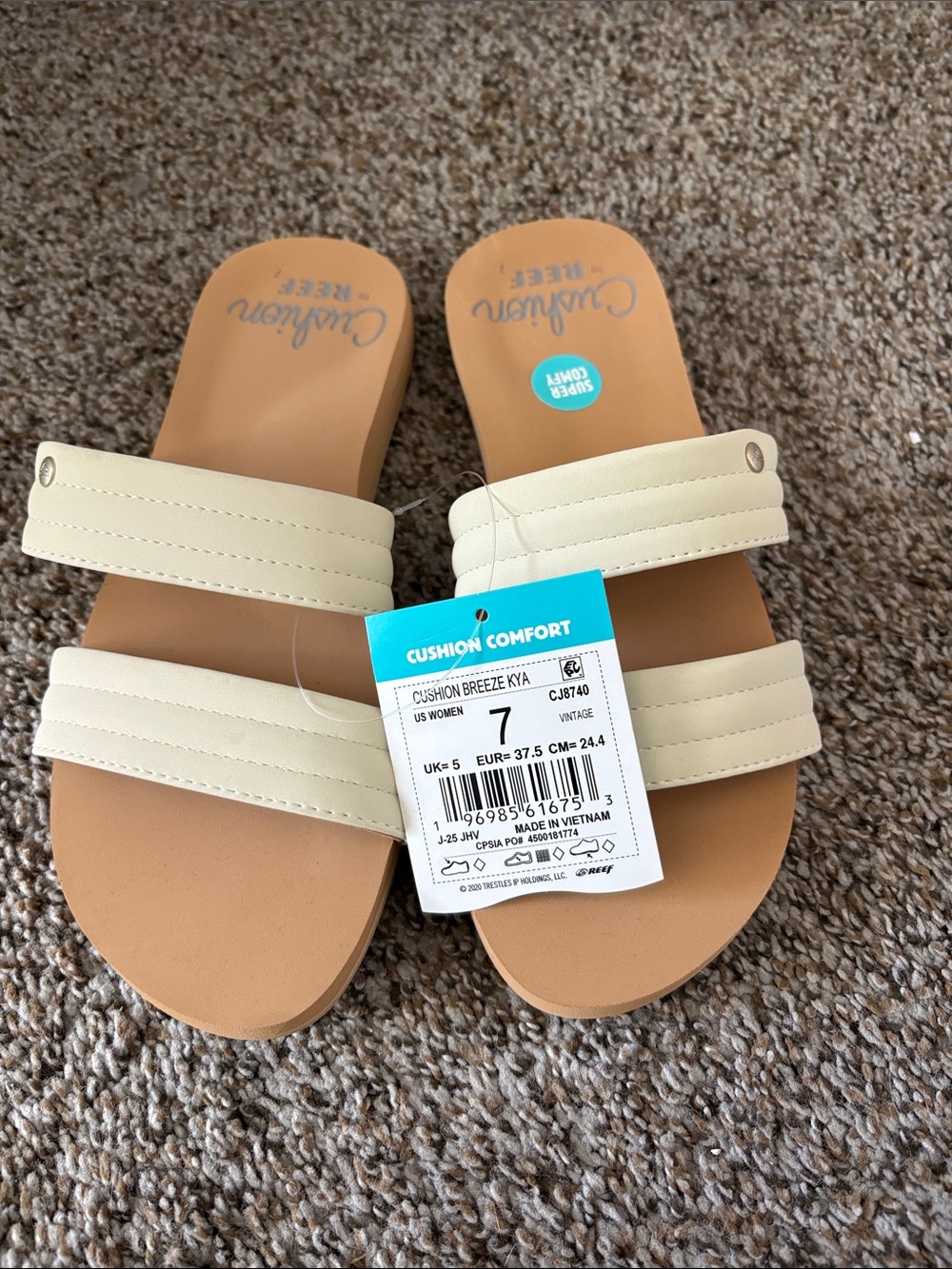 NWT Reef Kya Beige Double-Strap Slide Sandals